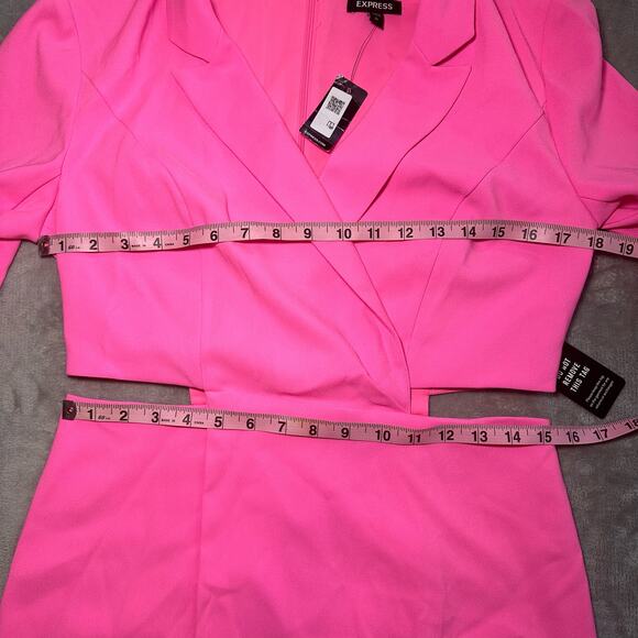Express Blazer Mini Dress Women Size M Hot Pink Gum Pop Cut Out Glam Stretch NEW - Picture 6 of 12